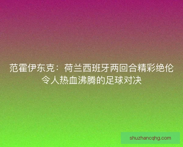 范霍伊东克：荷兰西班牙两回合精彩绝伦令人热血沸腾的足球对决