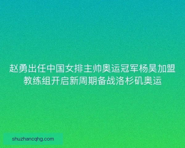 赵勇出任中国女排主帅奥运冠军杨昊加盟教练组开启新周期备战洛杉矶奥运